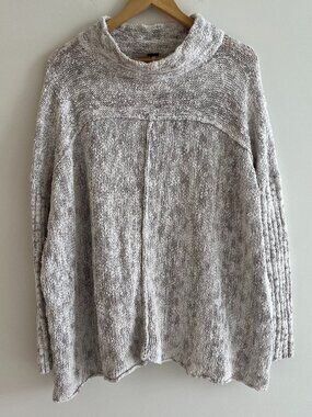 Free People Grey Marled Oversized Cowl Neck Knit Sweater Boho Medium